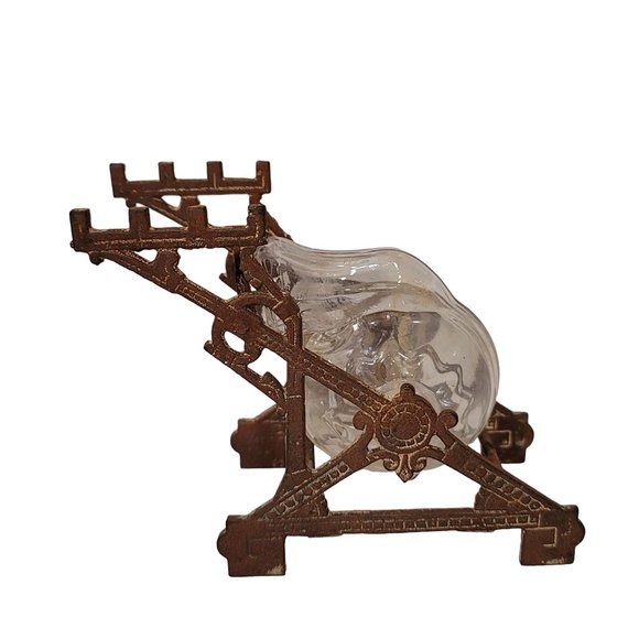 Antique 19th century tilting cast iron and glass Edwardian snail ink well aged - Picture 5 of 7